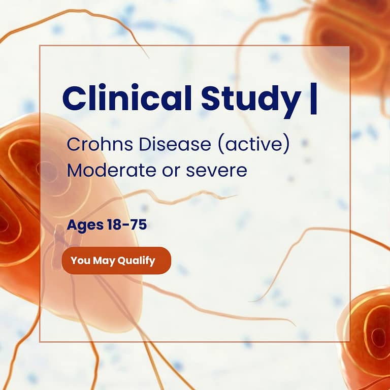 Orange, white, and navy-blue Crohn's Clinical study Facebook ad